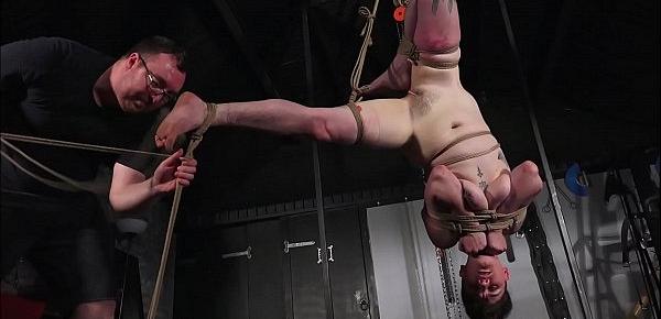  Tattooed slave Ivys suspension bondage whipping and amateur bdsm of tied submissive in hardcore leather strap punishment and caning